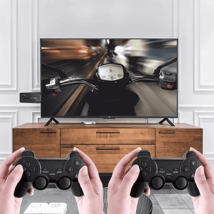 Portable Game Stick M8 4K HD With 2 Wireless Game-pad Joystick Controller with video games