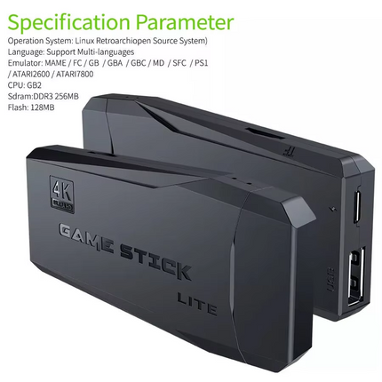 Portable Game Stick M8 4K HD With 2 Wireless Game-pad Joystick Controller with video games
