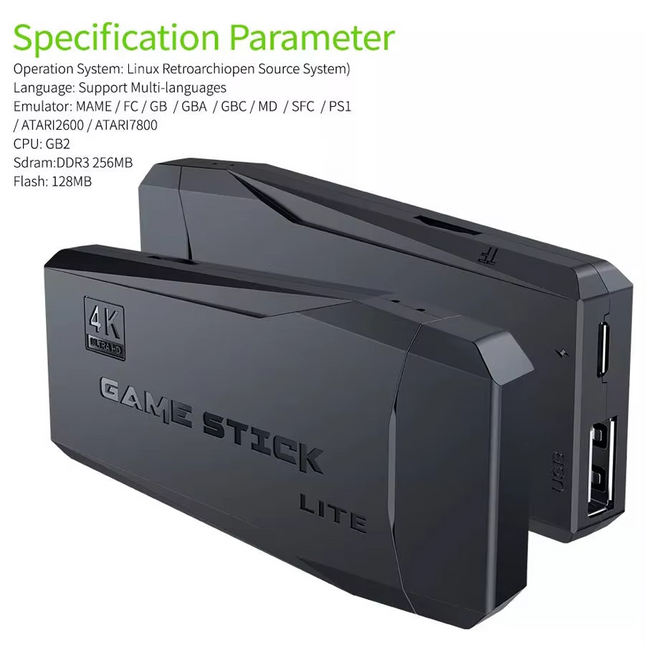 Portable Game Stick M8 4K HD With 2 Wireless Game-pad Joystick Controller with video games