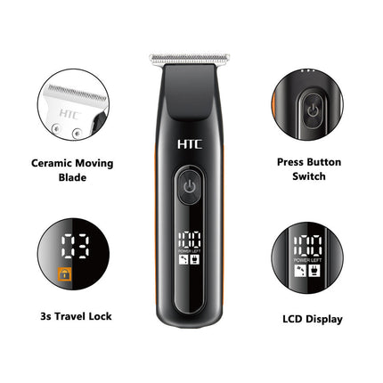 HTC AT-508 Hair Clipper Lithium Battery Travel Hair Trimmer with Digital Display Multi Fittings
