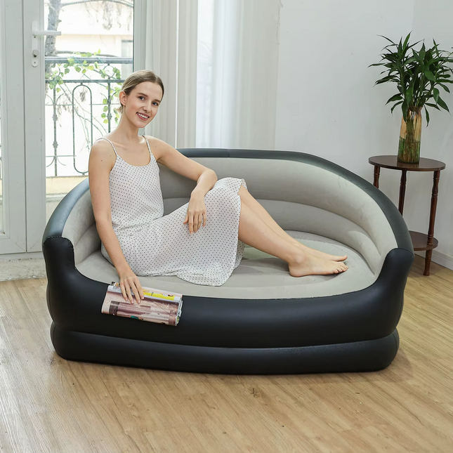 Inflatable PVC Sofa Outdoor Thickened Foldable Camping Backrest Recliner Double Sofa