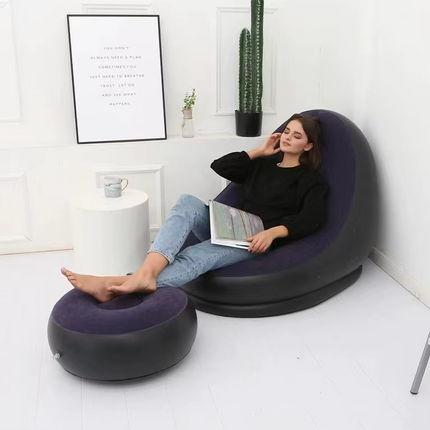 Inflatable Air Sofa Portable Lounger Single Outdoor Lazy Air Sofa with Footstool
