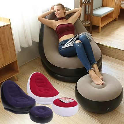 Inflatable Air Sofa Portable Lounger Single Outdoor Lazy Air Sofa with Footstool