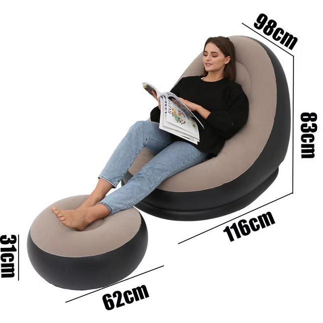 Inflatable Air Sofa Portable Lounger Single Outdoor Lazy Air Sofa with Footstool