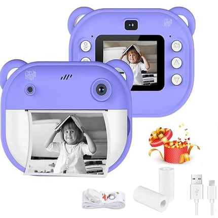 Kids Instant Print Mini Camera Digital HD Photo & Video with Games Fun Toy for Boys & Girls Ages 4-18  Includes 2 Print Rolls (Blue)