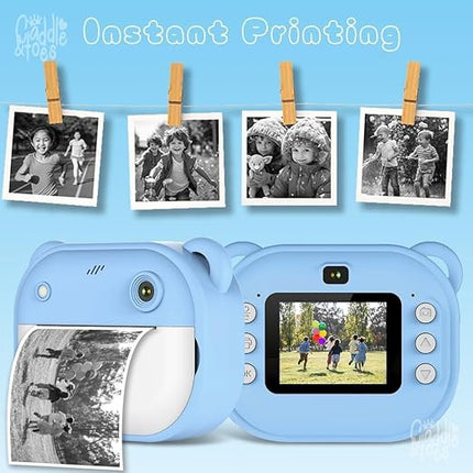Kids Instant Print Mini Camera Digital HD Photo & Video with Games Fun Toy for Boys & Girls Ages 4-18  Includes 2 Print Rolls (Blue)