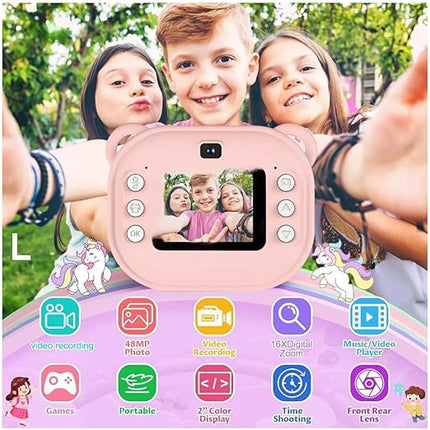 Kids Instant Print Mini Camera Digital HD Photo & Video with Games Fun Toy for Boys & Girls Ages 4-18  Includes 2 Print Rolls (Blue)