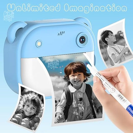 Kids Instant Print Mini Camera Digital HD Photo & Video with Games Fun Toy for Boys & Girls Ages 4-18  Includes 2 Print Rolls (Blue)