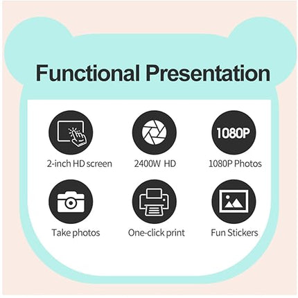 Kids Instant Print Mini Camera Digital HD Photo & Video with Games Fun Toy for Boys & Girls Ages 4-18  Includes 2 Print Rolls (Blue)