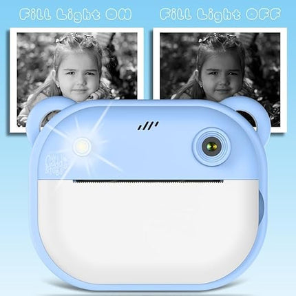 Kids Instant Print Mini Camera Digital HD Photo & Video with Games Fun Toy for Boys & Girls Ages 4-18  Includes 2 Print Rolls (Blue)