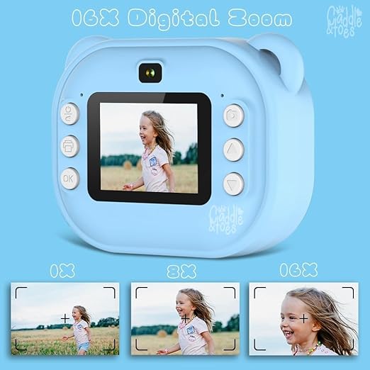 Kids Instant Print Mini Camera Digital HD Photo & Video with Games Fun Toy for Boys & Girls Ages 4-18  Includes 2 Print Rolls (Blue)