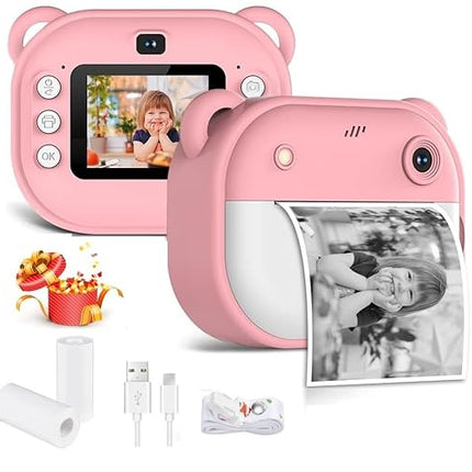 Kids Instant Print Mini Camera Digital HD Photo & Video with Games Fun Toy for Boys & Girls Ages 4-18  Includes 2 Print Rolls (Blue)