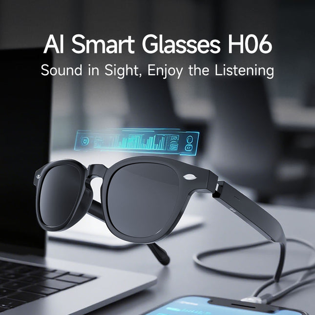 Smart Glasses With App Control Black Lens Ai Glasses Magnetic Charging Smart Glasses model